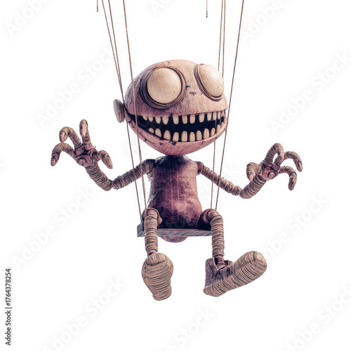 Creepy Puppet Marionette with Wide Grin