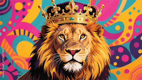 The Lion King With Crown Illustrator Artwork Banner Background Design Template 