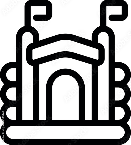 Inflatable bouncy castle with flags and round pillars, providing fun and entertainment for children