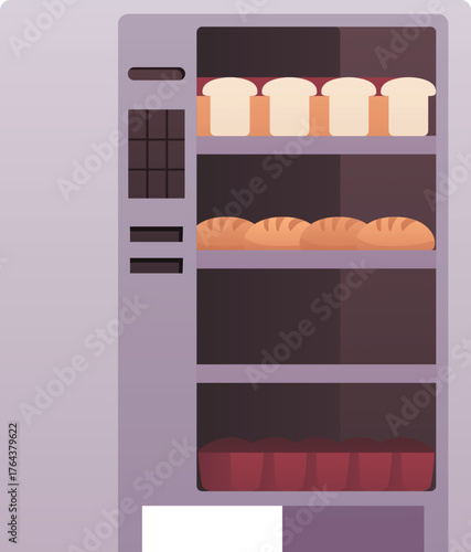 Oven for baking bread, professional equipment, open door, cooking process.