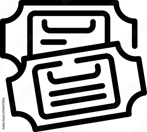 Simple vector illustration of two overlapping tickets, symbolizing entry to events, travel, or entertainment