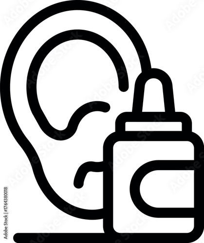 Ear drops bottle placed next to an ear, representing ear medication and healthcare for infections