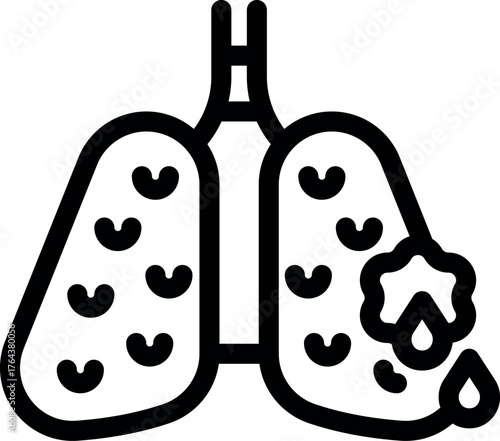 Simple icon of diseased lungs, depicting alveoli and blood droplets, symbolizing respiratory illness