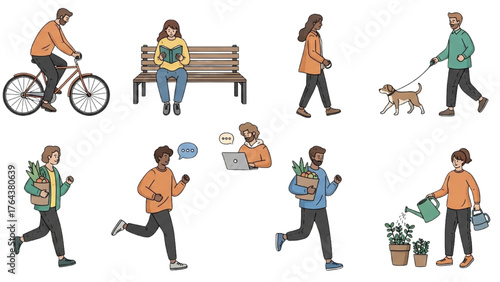 Diverse Activities People Engaging in Daily Routines and Leisure Pursuits