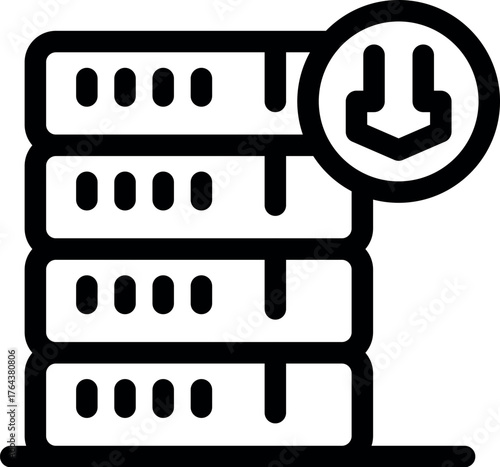 Efficient data transfer and storage depicted with server and download icon, symbolizing seamless data management in modern technology