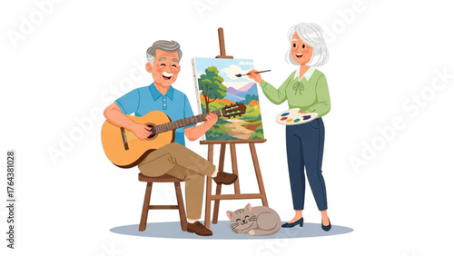 Artistic Couple Enjoying Music and Painting Together
