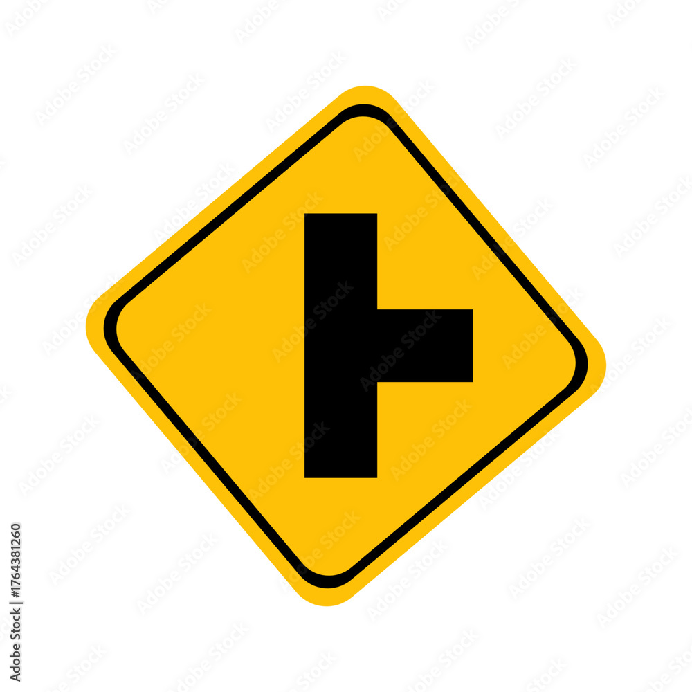 Fototapeta premium Simple Flat Design T Intersection Road Sign Caution and Warning Symbol