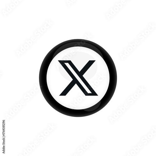 Glossy Modern X Letter Icon on White Background with Dark Border