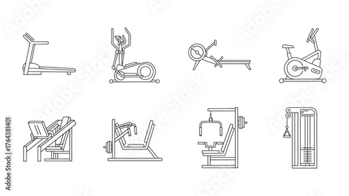 Fitness Machines Illustration: A collection of various fitness machines, each meticulously designed to assist individuals in achieving their fitness aspirations.