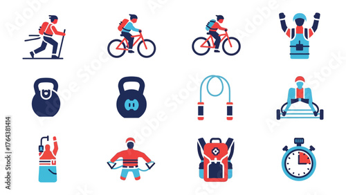 Active Lifestyle Elements: Icons representing an active lifestyle, with focus on fitness, sports, and outdoor activities to energize and empower a healthy living.