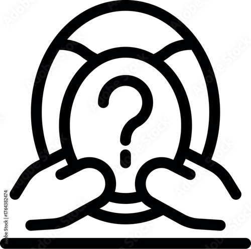 Hands holding a steering wheel with question mark, representing driving uncertainty and decision making in traffic