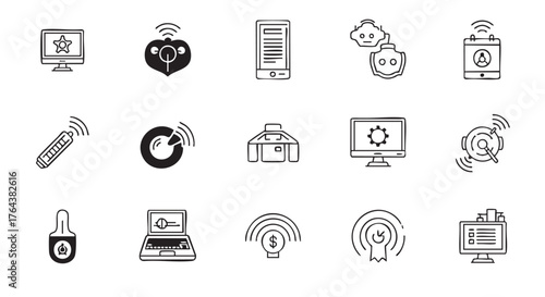 Hand drawn smart home devices and technology icons collection vector