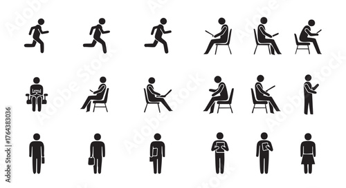 Human stick figure set with various actions and poses design