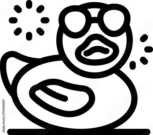 Cool rubber duck wearing sunglasses is enjoying summer sun