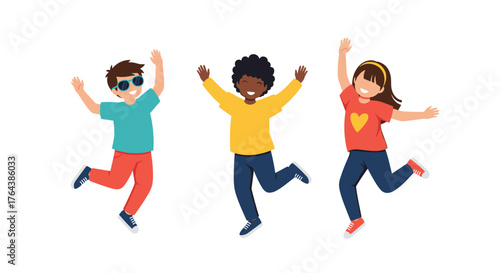 Joyful children jumping with excitement and happiness together.
