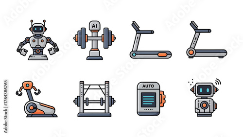 AI Gym Equipment: A futuristic composition showcasing an array of innovative AI-powered gym equipment, highlighting the intersection of technology and fitness.