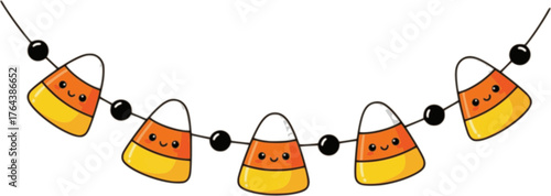 Cute Candy Corn Garland for Halloween. Simple trick or treat banner hanging party decor vector element.

