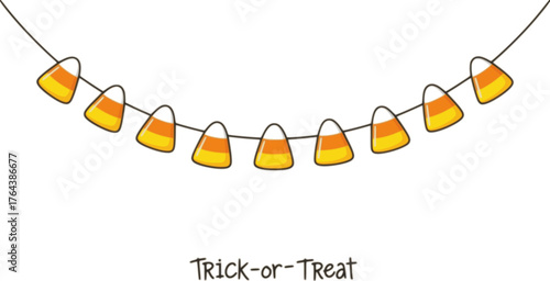 Cute Candy Corn Garland for Halloween. Simple trick or treat banner hanging party decor vector element.

