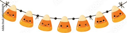 Cute Candy Corn Garland for Halloween. Simple trick or treat banner hanging party decor vector element.
