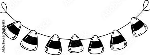 Cute Candy Corn Garland for Halloween. Simple trick or treat banner hanging party decor vector element.
