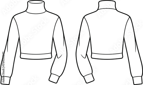 Fashion technical flat sketch of women crop top with double shoulder straps and back zipper design for modern apparel illustration