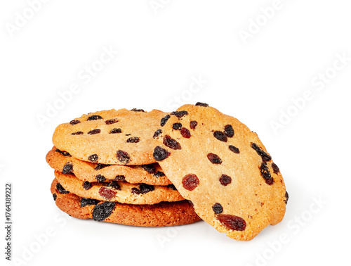 Raisin cookies isolated on a white background, contour