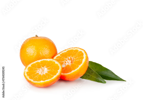 Tangerine and slices isolated on a white background.