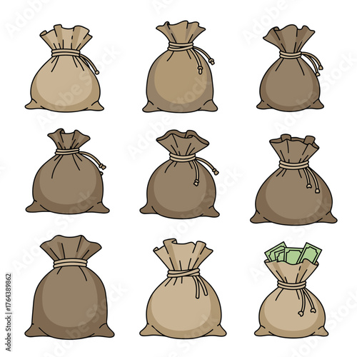Collection of Money Bags - A Symbol of Wealth and Financial Security.