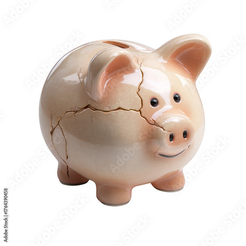 Cracked Piggy Bank on Black Background