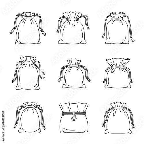 Collection of Drawstring Bags - A Versatile Set of Sack Illustrations.