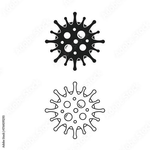 Two Coronavirus Icons - Black Silhouette and Outline Design.