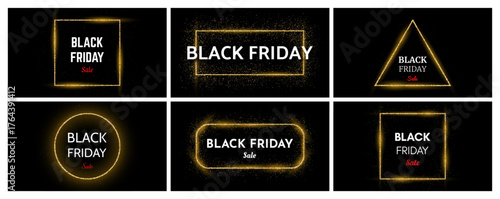 Black Friday inscription on gold glitter frame