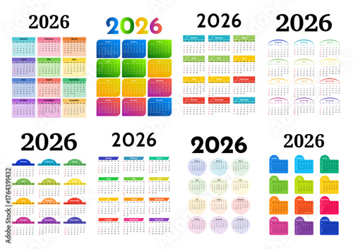 Set of calendars for 2026 isolated on a white background