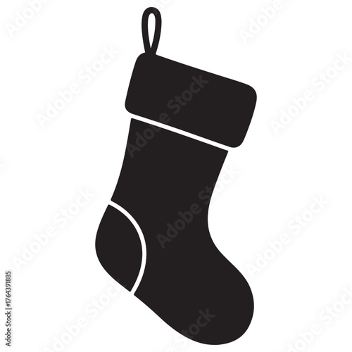 Black Christmas Stocking Icon Silhouette on White Background