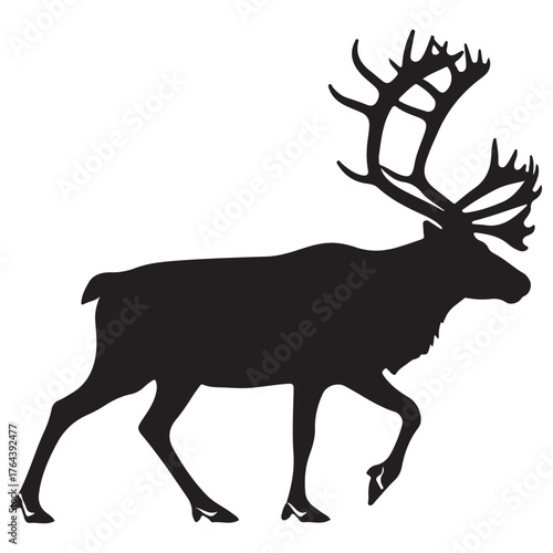 Graphic Black Reindeer Silhouette Vector Illustration Profile View