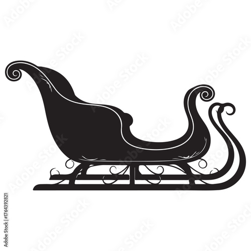 Ornate Black Sleigh Silhouette Festive Design Isolated Vector Illustration