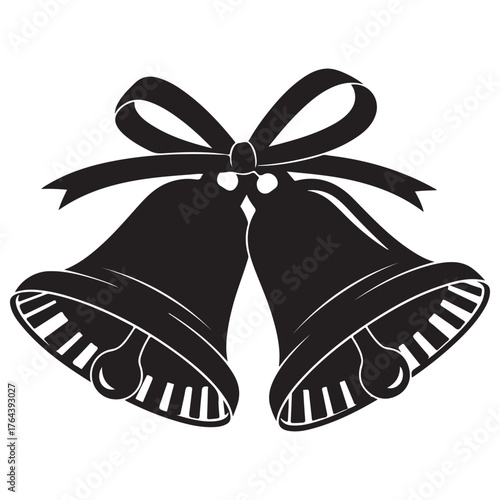 Classic Black Silhouette of Two Celebration Bells with Ribbon Bow