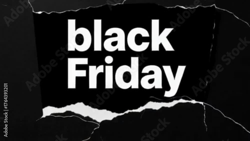 Animation of torn black paper with white lettering saying 