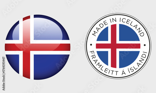  Icelandic Origin Mark National Flag Icon and Bilingual Made in Iceland Seal for Product Certification and Export Labeling