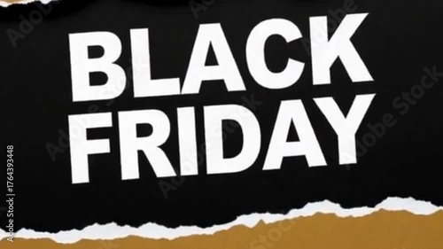 Animation of torn black paper with white lettering saying 