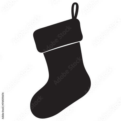 Black Christmas Stocking Silhouette Icon Design on White Background
