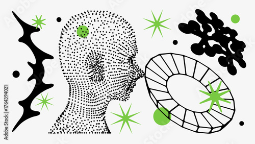 Vector Graphic Assets Set. Shapes in Y2k style, Futuristic, Brutalist, Anti-design