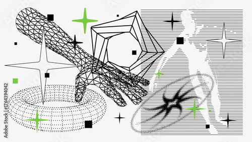 Vector Graphic Assets Set. Shapes in Y2k style, Futuristic, Brutalist, Anti-design