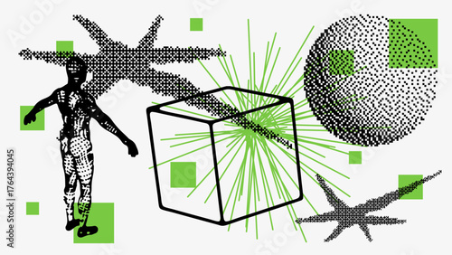 Vector Graphic Assets Set. Shapes in Y2k style, Futuristic, Brutalist, Anti-design