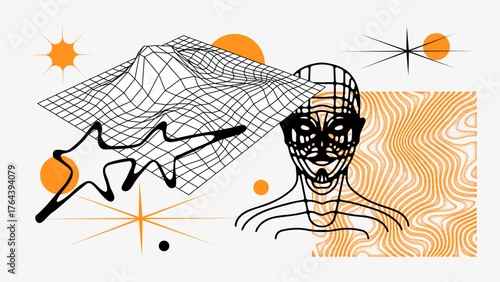 Vector Graphic Assets Set. Shapes in Y2k style, Futuristic, Brutalist, Anti-design
