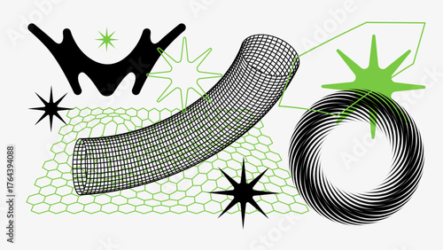 Vector Graphic Assets Set. Shapes in Y2k style, Futuristic, Brutalist, Anti-design