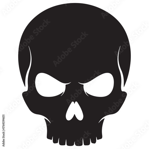 Minimalist Black Skull Icon Silhouette Graphic Vector Art on White
