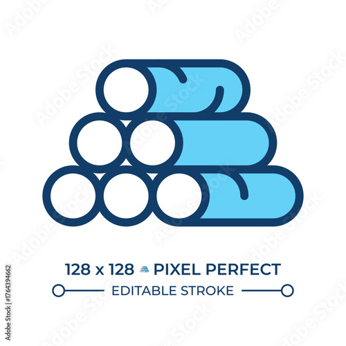 Steel pipes line color icon. Manufacturing production, metallurgy. Metalworking product. Heavy industry, engineering. Isolated vector illustration. Flat colorful symbol design. Editable stroke