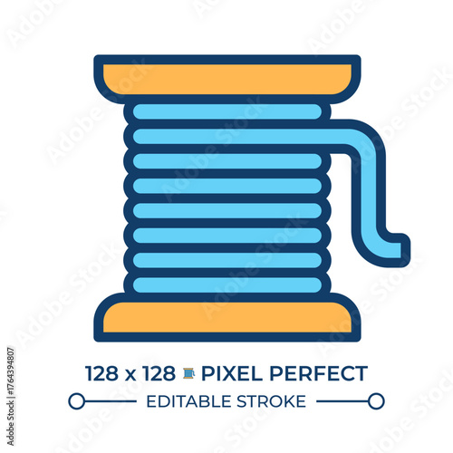 Copper wire coil line color icon. Product manufacturing, production. Engineering, voltage. Metallic conductor. Isolated vector illustration. Flat colorful symbol design. Editable stroke