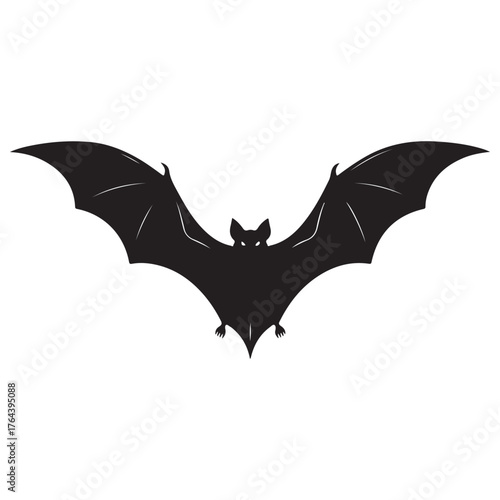 Black Bat Silhouette Vector Graphic Design with Spread Wings
